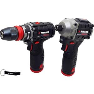 HEADNMORE® Bundle - PARKSIDE PERFORMANCE® Trapano avvitatore a batteria 12V + Avvitatore a percussione da 1/4 incluso 2 batterie + Portachiavi