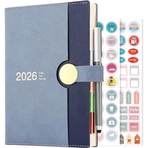 Goldaypln Diario accademico 2026, formato A5, una pagina al giorno, da gennaio 2026 a dicembre 2026, agenda giornaliera 12 mesi, copertina rigida con penna (blu)