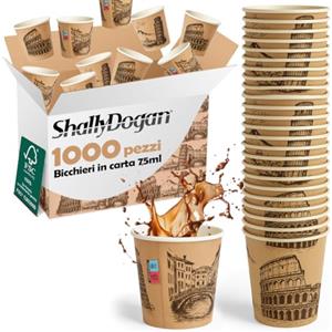 BAKAJI 1000 Bicchierini da Caffè Monouso Capacità 75 ml, Tazzina in Carta Usa e Getta per Hotel, B&B, Casa, Ideali per Feste ed Eventi, Tazze Resistenti Biodegradabili e Ecosostenibi (Italia)