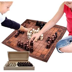 Generico Set Di Scacchi Vichinghi - Resina Autentica, Scacchiera In Legno, Set Di Scacchi Da Viaggio Pieghevole In Materiale Di Prima Classe| Collezione Di Regali Di Battaglia Norrena Per Due Giocatori Per Adu