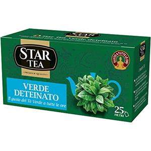 STARTEA Tè STAR Tea Verde Deteinato contiene 25 filtri, miscela pregiata, gusto tradizionale, senza teina. Perfetto per una piacevole pausa da soli o in compagnia.