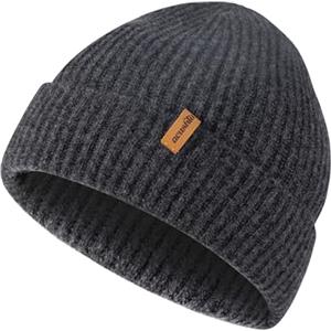 ACUSHLA Berretto invernale in 100% lana merino, unisex, vestibilità ampia, lavorato a maglia, berretto Skullie per il freddo, grigio scuro, Taglia unica