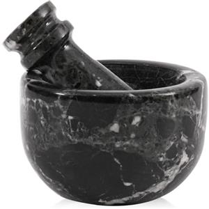 MARBLE RANGE Set di mortaio e pestello in marmo, nero, fatto a mano, tritaglio e macina erbe, ciotola e piccolo macinino in pietra naturale, per cucina