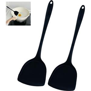 BMZXCH 2 Pezzi 32 cm Set di Spatole in Siliconeper silicone Wok per Pentole Antiaderenti resistente al calore, paletta cucina silicone, Senza BPA Spatola per Cucinare, Cuocere, Girare, Friggere (Nero)