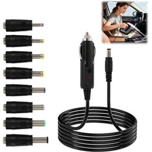 Uliwamowi Cavo Accendisigari 12V 5A, 100cm Cavo Alimentazione Auto, con 8 Connettori Adattatore DC 5,5x2,1mm, Caricatore Universale per Router LED Telecamera TV Box Lettore DVD GPS Frigo Auto, Fusibile