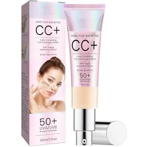 Nurvidis CC Cream, Crema Corretrice Del Colore, Crema Viso Colorata Spf 50+, Fondotinta CC Cream, Pre Make Up Cream-Primer, Nasconde Naturalmente Le Imperfezioni, Ripara E Sbianca La Pelle -Light