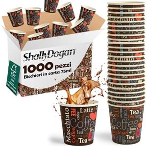 BAKAJI 1000 Bicchierini da Caffè Monouso Capacità 75 ml, Tazzina in Carta Usa e Getta per Hotel, B&B, Casa, Ideali per Feste ed Eventi, Tazze Resistenti Biodegradabili e Ecosostenibi (Espresso)