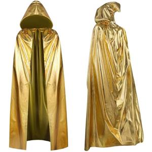 Aomig Mantello con Cappuccio, Mantello Halloween con Cappuccio Lungo Capo Costume, Mantello da Vampiro per Adulti di Travestimento, Carnevale, Feste in Famiglia(Oro)