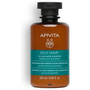 Apivita Shampoo Sebo-Regolatore 250ml con Menta Piperita e Propoli - Deterge e Regola il Sebo per Capelli Grassi