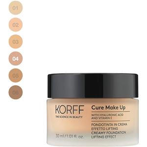 Korff Fondotinta in Crema Effetto Lifting 04 - Idratante e Luminoso con Acido Ialuronico e Vitamina E, Finish Satinato, 30 ml