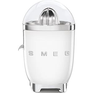 Smeg, Spremiagrumi Elettrico CJF11WHEU, Spremitura a Pressione Manuale, Beccuccio Antigoccia e Cono Universale, Base Antiscivolo, Avvolgicavo Integrato, 70W, Bianco