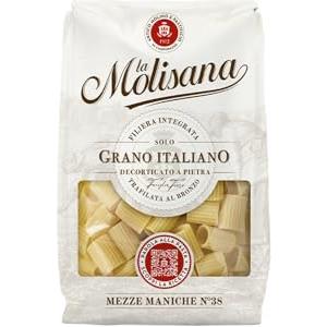 La Molisana, Mezze Maniche n. 38, Pasta da Solo Grano Italiano - Trafilata al Bronzo, Ruvida e Tenace con Eccellente Tenuta in Cottura - Confezione da 500 g