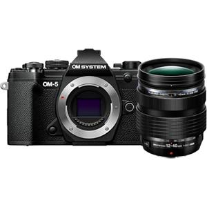OM SYSTEM Fotocamera OM-5 con sistema Micro Quattro Terzi, incl obiettivo M Zuiko Digital ED 12-40mm PRO II, sensore Live MOS da 20MP, stabilizzazione dell'immagine a 5 assi migliorata, nero/nero