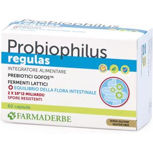 Farmaderbe Probiophilus Regulas - Integratore Alimentare con Bacillus coagulans e FOS per l'equilibrio della flora intestinale - 60 Capsule