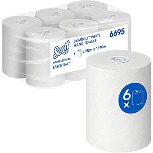 Scott Essential Slimroll 6695, Rotoli di Asciugamani in Carta bianchi, Alta Assorbenza, 6 Rotoli di carta da 190 m (Tot. 1.140 m)