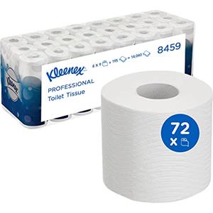 Kleenex Carta Igienica 8459, Rotoli Bianchi, 3 Veli, Morbidi, Resistenti e Certificati FSC - 8 Confezioni x 9 Rotoli, 196 Fogli ciascuno (Totale 14.040 Fogli / 72 Rotoli)