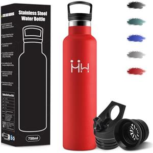 Motswedi Borraccia Termica, 1000 ml Senza BPA, Borracce Termiche, 18/8 Acciaio Inossidabile, Borraccia Acciaio Inox, Bottiglia Acqua Con Cannuccia e 2 Coperchi, Borracce per Campeggio, Ufficio - Rosso
