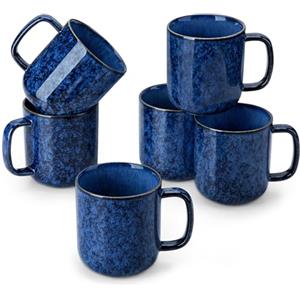 vancasso Set di 6 Tazze da Caffè Grandi in Gres - 480ml - Tazze Colazione con Manico per Latte, Tè, Cappuccino e Yogurt - Lavabile in Lavastoviglie e Microonde - Smalto Reattivo Blu