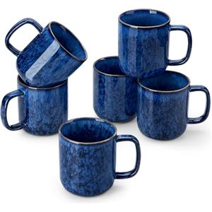 vancasso Set di 6 Tazze da Caffè in Gres - 360ml - Tazze Colazione con Manico per Latte, Tè, Cappuccino e Yogurt - Lavabile in Lavastoviglie e Microonde - Smalto Reattivo Blu