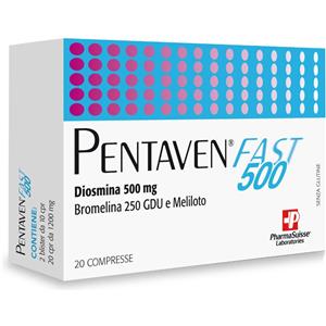 PharmaSuisse Pentaven Fast 500 - Integratore per la Circolazione con Diosmina, Bromelina, Meliloto e Betulla - 20 Compresse