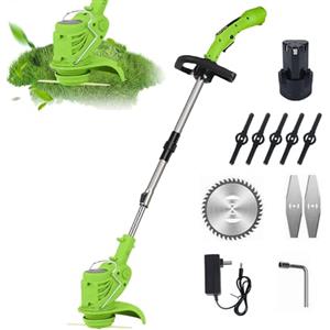 Kouamor Tagliaerba a batteria 21 V con 2 batterie ricaricabili, manico telescopico e 3 tipi di lame, tagliaerba elettrico senza cavo, potente tosaerba elettrico per giardino, prato e cortile (batteria A-1)