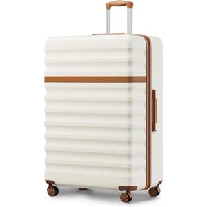 KONO Valigia Bagaglio a Mano Trolley Grande Valige L Rigida Grandi Viaggio ABS+PC Hardshell Leggero con 4 Ruote e TSA Lucchetto, Crema/Marrone