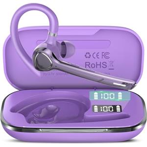 VOTAZIB Cuffie Bluetooth Singolo Vivavoce, Auricolare V5.4 con Doppio CVC8.0/ENC Noise Canceling Mic Mute, 90 Ore Mano Libera Auricolare Bluetooth Connessione a Doppio Dispositivo per Android iOS, Viola