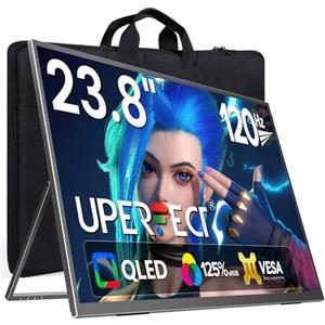 UPERFECT 23.8 Pollici 120Hz QLED Monitor Portatile, FHD 1080P 125% SRGB Ampio Display Opaco con Supporto Regolabile 180° USB C HDMI per Laptop/MacBoo/SteamDec/Smartphone/Mini PC, Compatibile con VESA
