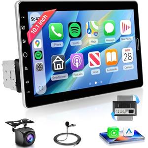 Rimoody Wireless Carplay 1 Din Autoradio 10.1 Pollici Touchscreen Girevole Autoradio con Android Auto Mirror Link Bluetooth FM/AM/RDS/EQ USB/AUX Comandi al Volante Telecamera Posteriore Microfono