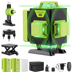 karzu Livella Laser Autolivellante 16 Linee, 4 X 360 °Livello Laser Autolivellante Verde, 2 x Batterie, Autolivellante, Supporto rotante, Telecomando Cabina di rilevamento