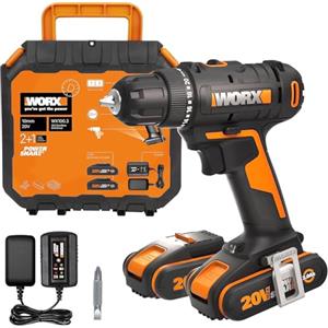 WORX 18V(20V MAX) Trapano Avvitatore senza Fili WX100.3, PowerShare, Coppia Massima 30 Nm, Veocità Variabile, Luce LED, Mandrino Autoserrante da 10 mm, 2 Batterie incluse