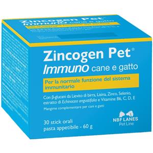 N.B.F. LANES Zincogen Pet Immuno - Pasta in Stick per Cani e Gatti, 30 Stick per il Supporto del Sistema Immunitario
