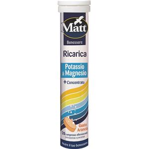 Matt Benessere Ricarica Potassio & Magnesio - Integratore Alimentare in Compresse Effervescenti Gusto Arancia, 20 Compresse