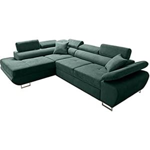 Robin Inspire Saturn Premium Divano angolare con funzione letto cassetto per biancheria e cuscini Poggiatesta regolabili stile moderno verde scuro angolo a sinistra 272 x 200 x 90