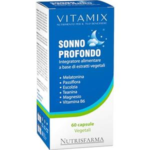 Nutrisfarma VITAMIX Sonno Profondo - Integratore per il sonno con Melatonina, Passiflora, Escolzia, L-Teanina, Magnesio e Vitamina B6-60 capsule - Vegetali