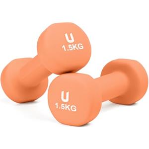 unycos - Set di 2 Manubri Antiscivolo in Neoprene, Coppia di Pesi Rotonde da 1,5 kg per Uomini/Donne, Nucleo in Ghisa, Allenamento della Forza, Fitness, Palestra in Casa (Salmone)