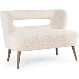 KONTE.DESIGN Divano CORTINA in tessuto bianco effetto lana e gambe in legno rubberwood