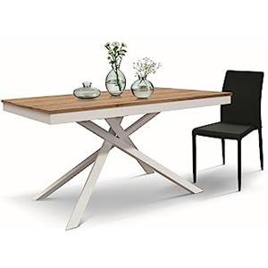 KONTE.DESIGN Tavolo VOLPAIA in legno, finitura rovere rustico e metallo verniciato bianco, allungabile 120x80 cm - 170x80 cm
