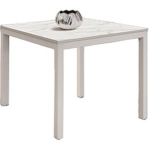 KONTE.DESIGN Tavolo TROPEA in legno, finitura marmo statuario e metallo verniciato bianco, allungabile 90x90 cm - 180x90 cm