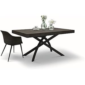 KONTE.DESIGN Tavolo GORGONA in legno, finitura in acciaio ossidato e metallo verniciato antracite, allungabile 140x90 cm - 220x90 cm