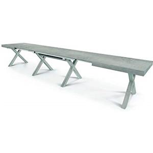 KONTE.DESIGN Tavolo GALLIPOLI allungabile in legno, finitura cemento Beton, gambe ad X, 160 x 90 cm - 410 x 90 cm, 18 posti