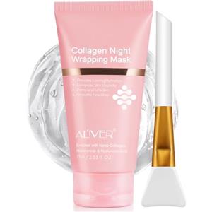 Bieyoc Maschera viso da notte al collagene, peel off, avvolgente, idratazione profonda, riduce le rughe e migliora l'elasticità della pelle, pennello incluso, 75 ml