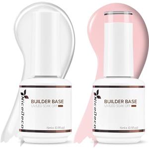 Nicedeco 8 in 1 Builder Gel 2Pcs Gel Ricostruzione Unghie Builder Base Smalto Semipermanente Unghie Primer Nude Set 5, 2x15ML