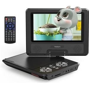 Yoton Lettore DVD Portatile 9,5" HD per Bambini e Auto Schermo Girevole 7,5", Batteria da 6 Ore, Senza Regione, Altoparlanti Potenziati, Supporto Multiformato Dischi/SD/USB, Sync TV e Proiettore