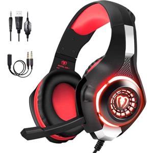 BlueFire Cuffie Gaming per Xbox one, Cuffie da Gioco con 3.5mm Jack LED e Microfono Insonorizzato,Bass Stereo Audio Surround Cuffie da Gaming per PS4/ PS5/ Xbox/PC/Laptop (Rosso)