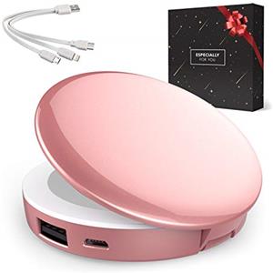 AlsterPlus+ Regalo Per Donna - Powerbank Comspecchio a Led Per Iphone Samsung - Regalo Di Compleanno - Regalo Di San Valentino - Regalo Per Sorella - Regalo Per Migliore Amica - Regalo Per Mamma (Oro Rosa)