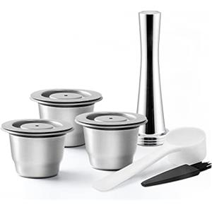 RECAFIMIL Cialde da caffè riutilizzabili Nes presso, 3 pezzi, capsule riutilizzabili con pressino, in acciaio inox, compatibili con macchine Nes-presso