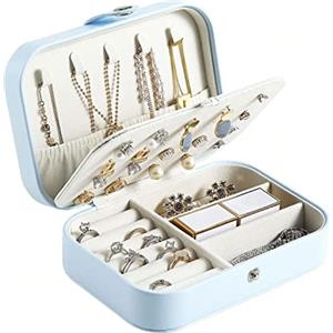 Lrikas Scatole Portagioie Gioielli da Viaggio da Donna Organizzatore da Ragazza Custodia Piccola da Gioielleria per Anelli Orecchini Collane Bracciali, 16,5 x 11,5 x 5,5 cm（Azzurro）