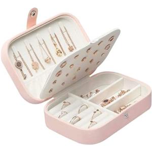 Lrikas Scatole Portagioie Gioielli da Viaggio da Donna Organizzatore da Ragazza Custodia Piccola da Gioielleria per Anelli Orecchini Collane Bracciali, 16,5 x 11,5 x 5,5 cm (Rosa)