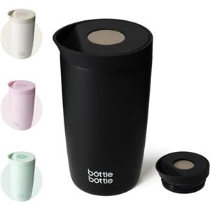 BOTTLE BOTTLE Tazza da viaggio isolata da 350 ml, in acciaio inox, tazza da caffè da ufficio con coperchio a pulsante, mantiene freddo e caldo per 8 ore (nero)